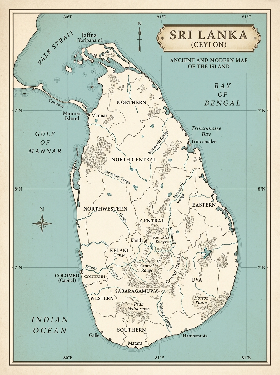 Classic Sri Lanka Travel and Tourist Destination Map
